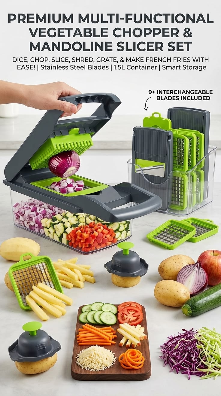 16-Piece Vegetable Chopper Set – Multi-Function Manual Food Slicer, Dicer, Grater & Potato Cutter