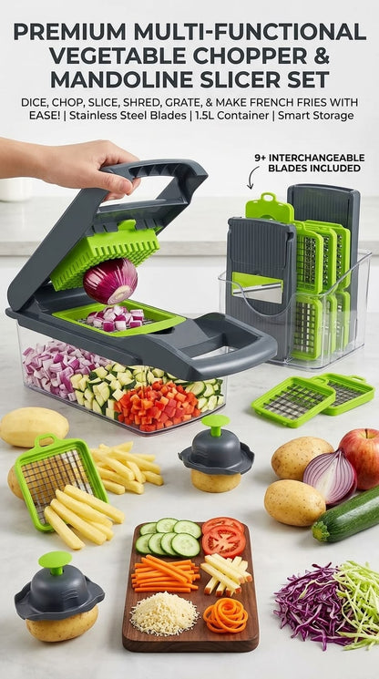 16-Piece Vegetable Chopper Set – Multi-Function Manual Food Slicer, Dicer, Grater & Potato Cutter